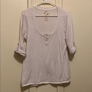C Wonder White Scoop Neck Top with Gold Buttons